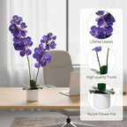 31" Artificial Orchid Flowers in White Planter, 2 Pack Realistic Faux Purple Plants with 14 Bloomings, Faux Phalaenopsis for Bathroom Kitchen Home Office Living Room Decor