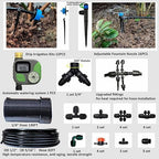 Drip Irrigation System with Water Timer Auto Watering System for Garden 5/16“ID and 1/4 Inch Pipe 162ft Adjustable Spray Kit, for Greenhouse, Garden, Lawn, and for Potted Plants