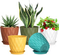 Meowell 7 inch Plant Pots for Indoor Outdoor Plants, 5 Pack Thick Nursery Pots with Drainage Holes and Saucers, 3D Modern Wave Texture Plastic Planter Pots for Flowers and House Plants, Multicolor