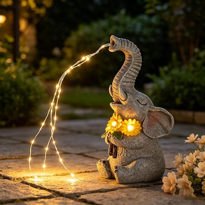 mocosa Solar Garden Statues Elephant and LED Lights Birthday Gifts for Women Mom Grandma Solar Outdoor Cat Decor for Outside,Outdoor Solar Lights for Yard, Garden and Patio, Unique Gift for Women