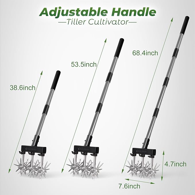 Walensee Rotary Cultivator Garden Tool, Adjustable Hand Tiller with Long Handle, Manual Soil Crusher for Breaking Up Clods, Seedbed Prep, Reseeding, Aerating Raised Beds, Garden, Yard & Lawn