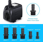 Fountain Pump Kit, Modern Black Plastic & Rubber Nozzles Kit, 5 Sizes, 8 Suction Cups, Replacement Adapters for Submersible Pump