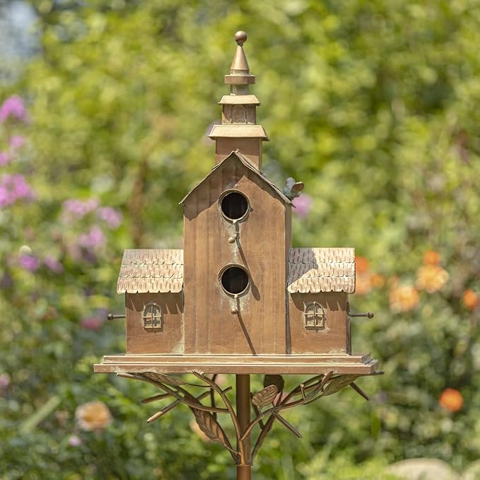 Zaer Ltd. Large Copper Colored Multi-Birdhouse Stakes, Room for 5 Bird Families in Each (XL Country Town Home Montana)