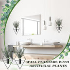 Jexine 4 Pcs Hanging Planters with Artificial Eucalyptus Metal Hanging Vase Indoor Plants Holder Modern Geometric Boho Bathroom Wall Decor for Living Room Home Office(Black)