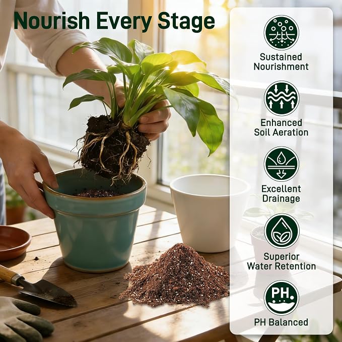 3QT Potting Soil Mix for Indoor Plants - Contains Perlite, Peat Moss, Coco Coir & Rice Charcoal, Natural & Organic Material with Well-Draining, Light & Aerated Texture for Healthy Roots & Fast Growth