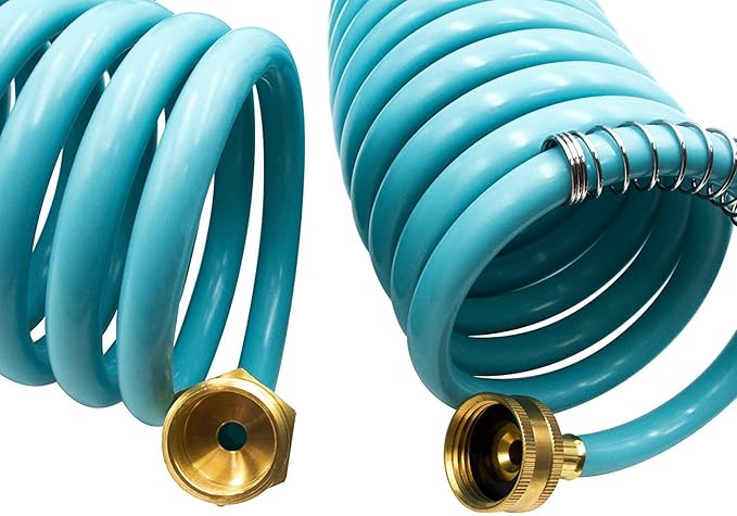 AUTOMAN Recoil Garden Water Hose 50 ft, EVA Curly Water Hose with Brass Connectors,Garden Hose Coil,Includes 7-Pattern Function Sprayer,Retractable,Corrosion Resistant Garden Coil Hose.