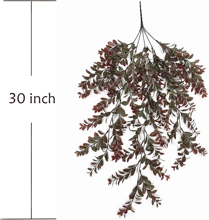 PASYOU Artificial Hanging Vine Plants, Fake Foliage Ivy Plant Plastic Leaves Vines UV Resistant Greenery Faux Flowers Decor Home Indoor Outdoor Garden Door Wall Wedding Party Decoration Red 4 Pack