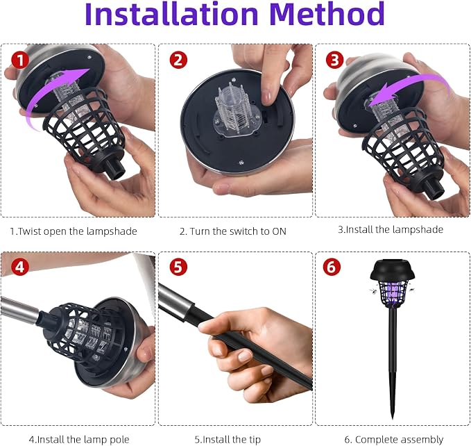 2026 4Pack Mosquito Repellent Outdoor Patio,Solar Bug Zapper Outdoor Mosquito Zapper for Moths,Gnats,Flies,Small Flying Insect,Gnat Killer for Vegetable Beds,Electric Fly Zapper for Backyard,Garden