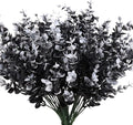 RECUTMS Black Artificial Flowers, Fake Outdoor UV Resistant Plants Faux Plastic Greenery Shrubs Indoor Outside Hanging Planter Halloween Flower Decor (Black +White Eucalyptus)
