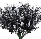 RECUTMS Black Artificial Flowers, Fake Outdoor UV Resistant Plants Faux Plastic Greenery Shrubs Indoor Outside Hanging Planter Halloween Flower Decor (Black +White Eucalyptus)