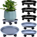 Planterhoma 6 Packs Plastic Plant Caddy with Casters 12” Plant Dolly Heavy Duty Rolling Plant Stand with Wheels for Indoor and Outdoor Large Heavy Plant Pot Rollers, Black and Grey