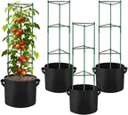 NNG 2 Packs 48 inches Tomato Cages with 10 Gallon Grow Bags,Garden Plant Support Cages,Plant Tower Stakes Garden Trellis for Climbing Plants,Tomato Plant Trellis for Vegetable Fruits Vines