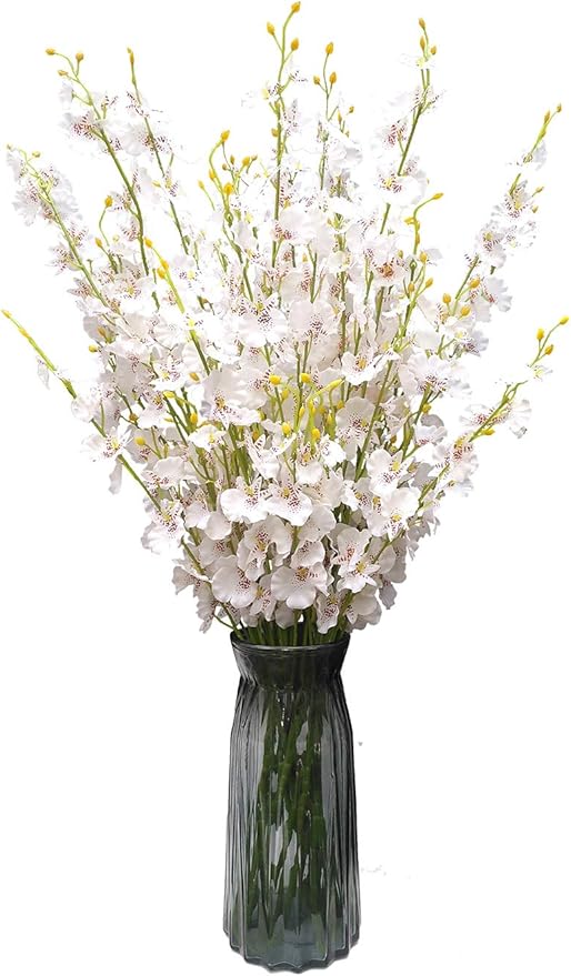 White Silk Flowers in Bulk Wholesale Artificial Orchids, 12 Pcs (Each 38.5”), for Wedding Festive Party Home Office Decoration, No Include Vase