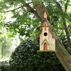 Glitzhome 14" H Hanging Distressed Wooden Church Birdhouse Garden Decor