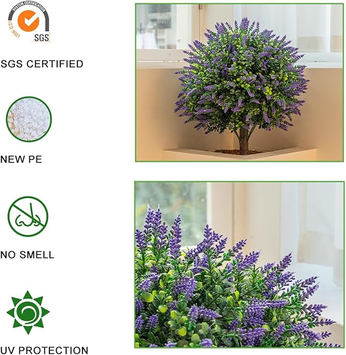 Lavender Boxwood Ball Tree, UV Resistant, Simulated Green Bush, Artificial Lavender Tree Outdoor Set of 2 (24.5Inch) with Ground Plugs Fake for Indoor Outdoor Front Porch Gardens