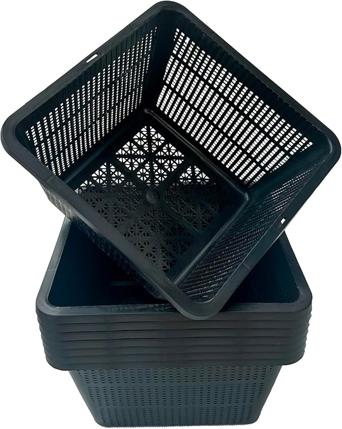 16 Pcs 9 Inch Aquatic Plant Baskets for Hydroponics Water Garden Plant Pots Black Plastic Mesh Basket Square Plastic Mesh Pond Containers for Live Aquarium Plants
