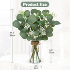 Briful Artificial Eucalyptus Stems with Baby Breath Flowers in Glass Vase with Faux Water, 14" Fake Plant Eucalyptus Leaves for Home Farmhouse Wedding Centerpiece Bathroom Décor