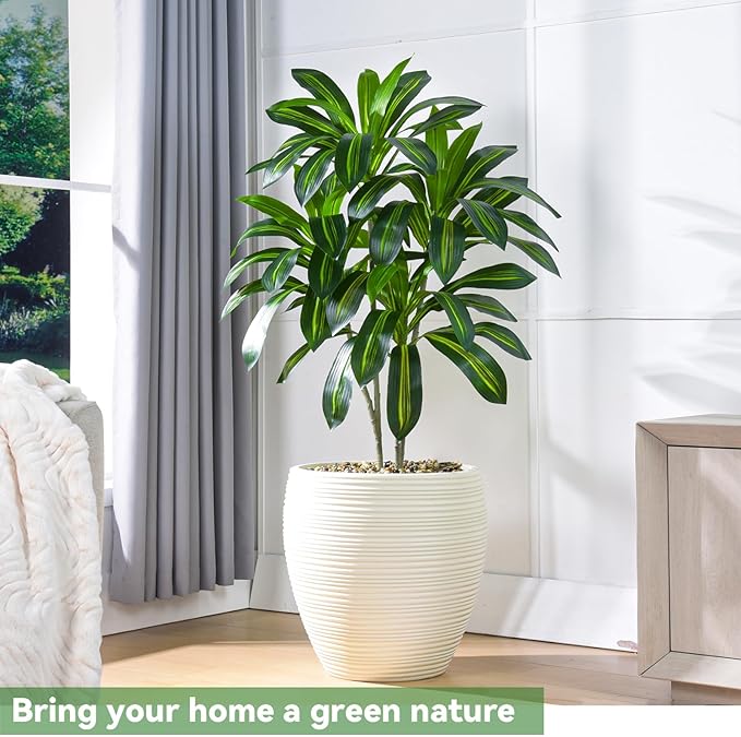 Artificial Dracaena Tree-4FT Fake Plants with White Planter-Artificial Plants Indoor Floor Plant in Pot-Tropical Fake Yucca Potted Tree for Home Office Living Room Decor