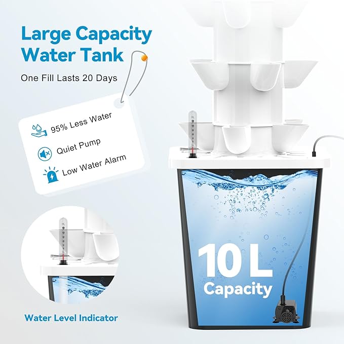 JESLED Hydroponic Tower with 5000K Full-Spectrum Grow Lights, Dual Timers for Auto Watering & Lighting, Hydroponics Growing System with 10L Water Tank, High 37", Indoor Herb Garden