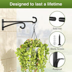 12" Plant Hanger Hook Outdoor Indoor – Planter Hooks for Hanging Plants, Plant Wall Hooks, Brackets for Hanging Plants, Baskets, Wind Chimes, Bird Feeders, Lanterns, Bird Houses (Black, Metal, 2-Pack)
