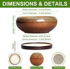 Bonsai Pots 13 Inch - Large Ceramic Succulent Planter for Indoor Outdoor, Round Shallow Planters with Drainage Hole and Saucer, Large Succulent Pots, Patio Decor, Garden Gifts, Retro Brown
