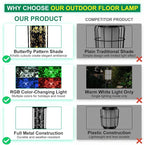 Solar Floor Lamps Outdoor RGB Butterfly Projection Metal Cordless Floor Lamp with Plant Stand,42.48 Inch Waterproof Decorative Garden,Patio,Porch,Yard,Path,Light,Black