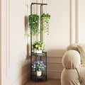 Homsorout Plant Stand Indoor Outdoor - Heavy Duty Metal 2-tier Hanging Plant Holder Space-Saving Iron Plant Stands Tall Plant Shelf for Living Room Garden Balcony（Black）