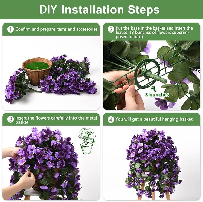 INQCMY Artificial Fake Hanging Flowers Plants with Basket for Spring Summer Outdoor Decoration,Faux Silk Begonia in Planter UV Resistant Look Real for Home Porch Yard Patio Balcony Decor