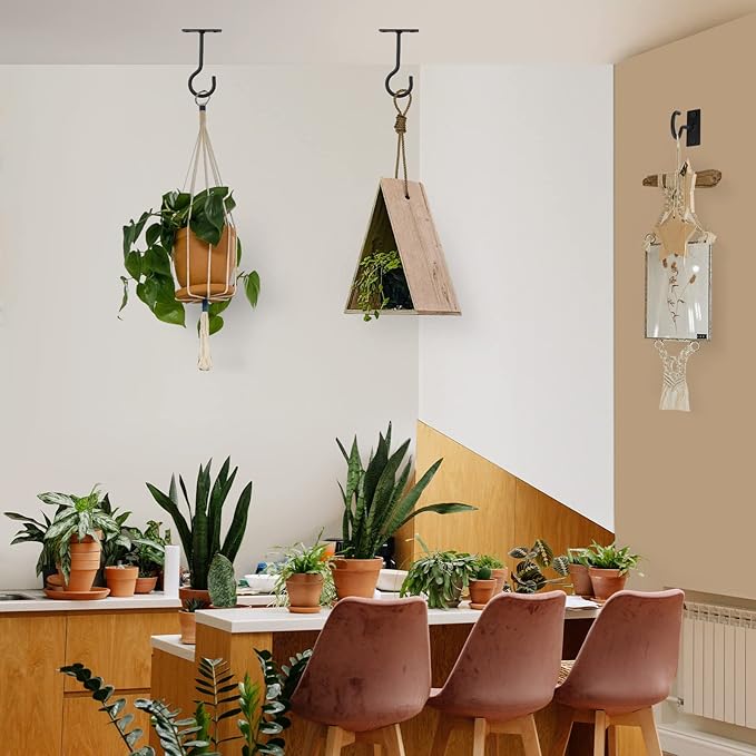Ceiling Hooks for Hanging Plants 4pack 2.5inch Wall Mount Plant Hooks Meatl Plant Hanger Indoor for Hanging Lanterns, Bird Feeder, Flower Basket, Home Decor Indoor & Outdoor