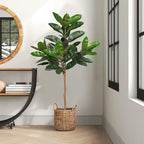 5FT Tall Fake Tree Plant for Home Decor, Artificial Rubber Tree Indoor Floor Plant, Large Faux Ficus Tree Potted Fake Tropical Plants Decorative for Office Store Room Corner Decor