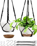 Koalaime Hanging Planter Self Watering 10 Inch, 2 Pack Indoor Outdoor Hanging Baskets, Hanging Flower Pots with Drainage Hole & 2 Kinds of Plant Hangers for Garden Home Decor(Black Hanger