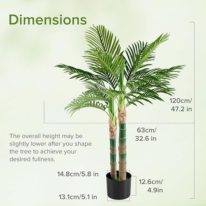 DUMOS 47in Artificial Palm Tree, Tall Faux Fake Plants Indoor with Black Planter Pot and Lifelike Leaves, Maintenance Free Artificial Silk Tree for Home, Office, House, Living Room, Porch Decor