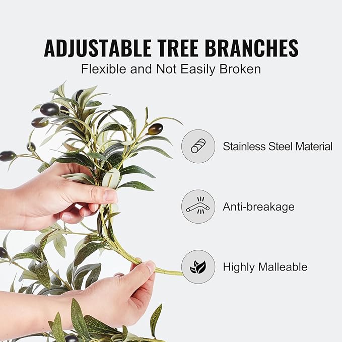 VEVOR Artificial Olive Tree, 6 FT Tall Faux Plant, Secure PE Material & Anti-Tip Tilt Protection Low-Maintenance Plant, Lifelike Green Fake Potted Tree for Home Office Warehouse Decor Indoor Outdoor