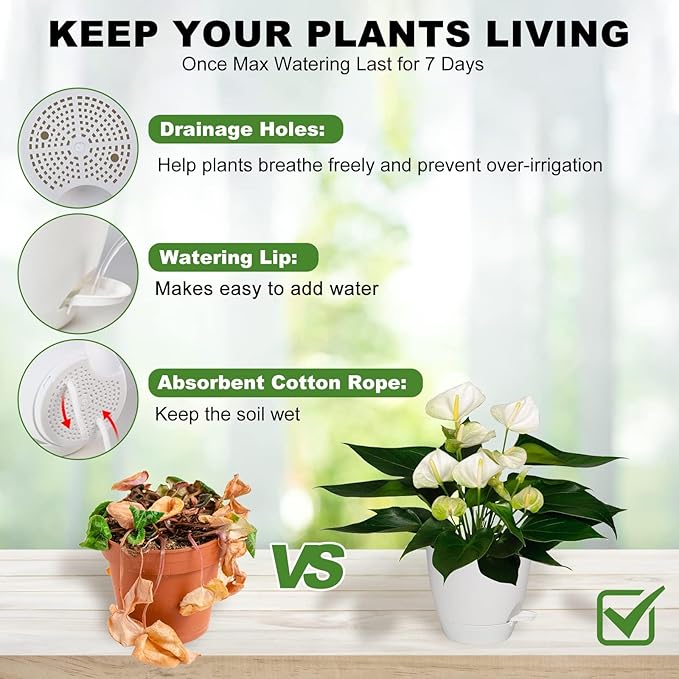 Vanslogreen Plant Pots, 7/6.5/6/5.5/5 Inch Self Watering Planters, Pots for Indoor Plants with Drainage Hole for Succulents, African Violet (Matte White)