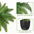 Fake Fern Potted Plant Artificial Boston Ferns in Pot 35 Leaves for Outdoors & Indoor Faux Fern Bush Plant 20inch for Patio Garden Farmhouse Windowsill Office Living Room Decoration Home Decor