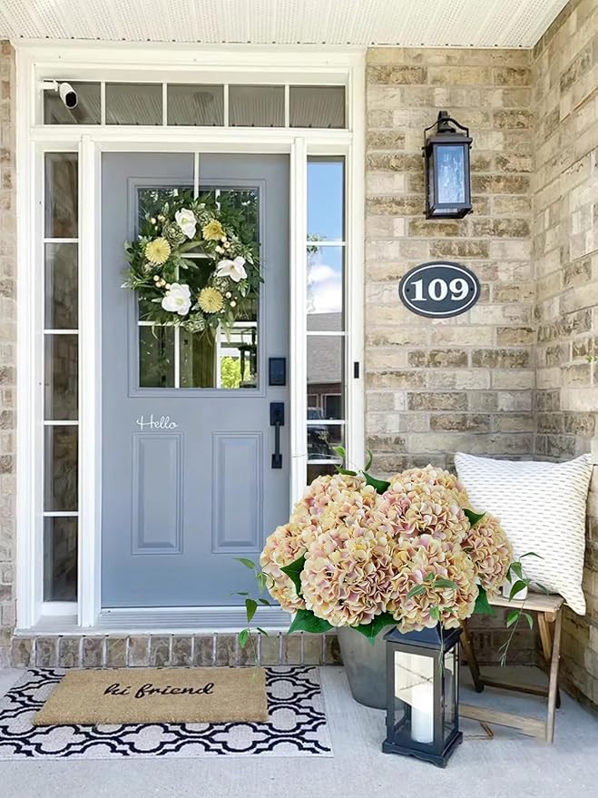 ZYTUYO 5 Pcs Champagne Mauve Silk Hydrangeas Artificial Flower Boho Dried Touch 20'' Faux Hydrangeas for Indoor Home Decor Kitchen Living Room Outdoor Porch Wedding Flower Arrangement