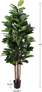 Artificial Rubber Plant - 70-Inch Faux Tree with Natural-Feel Leaves - Realistic Potted Indoor Plant for Office or Home Decor by Pure Garden (Green)