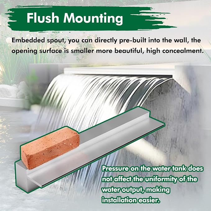 Custom Stainless Steel Waterfall Spillway Box - Durable Outdoor Water Feature for Patios, Fish Ponds, Backyard Landscaping & Pool Overflow, 130cm/51.2inch Silver Finish