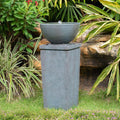 35.5" Polyresin Gray Zen Bowl Water Fountain, Outdoor Bird Bath and Pedestal Waterfall, Modern Minimalist Relaxing Water Feature for Garden, Lawn, Backyard & Porch