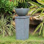 35.5" Polyresin Gray Zen Bowl Water Fountain, Outdoor Bird Bath and Pedestal Waterfall, Modern Minimalist Relaxing Water Feature for Garden, Lawn, Backyard & Porch