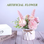 Artificial Potted Flowers Pink, Small Ceramic Vase Fake Flower Plants Desktop Decoration Indoor for Home and Office, Faux Flowers Hydrangea Decora for Table,Bookshelf,Bedroom,Living Room,Party.(Pink)