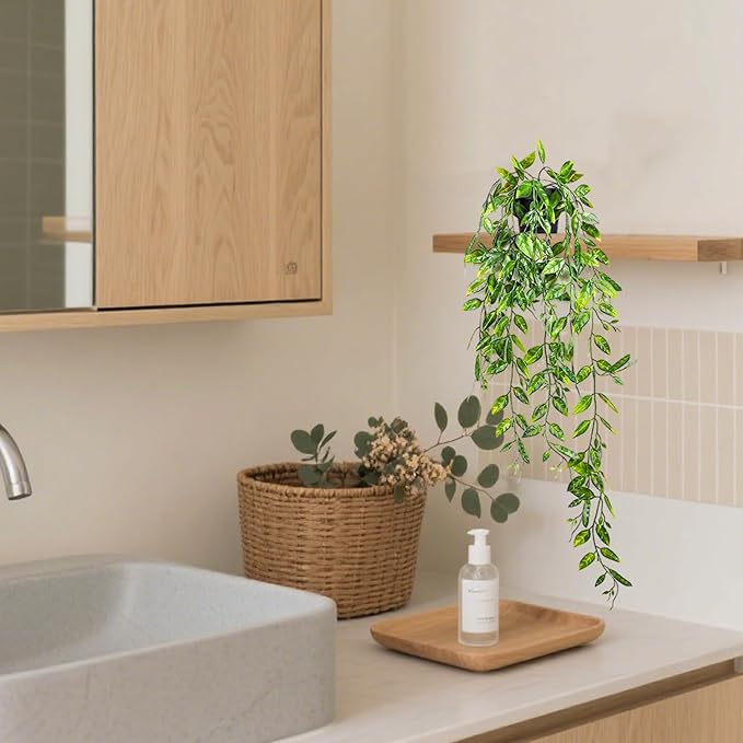 Clearain Fake Hanging Plants Vines for Room Decor, Artificial Ivy Greenery Garlands for Home Decor, Mini Faux Succulent Plant for Indoor Outdoor Aesthetic Office Shelf Decor (Dutch Bean leaves-1pcs)