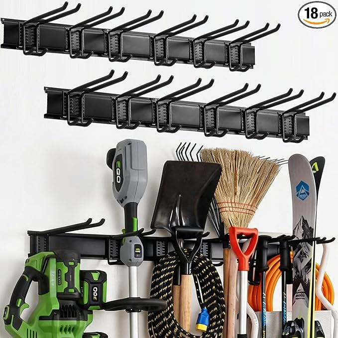 Aking Ace Garage Tool Organizer Wall Mount, 96-Inch Heavy Duty Garden Tool Rack for Shed, Holds 350lbs, Adjustable Storage Hanger for Shovel, Rake, and Power Tools