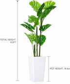Garvee 4.5FT Artificial Monstera Plant, Faux Tropical Palm Tree with White Tall Planter, Decorative Evergreen Tropical Floor Tree for Living Room, Entryway, Porch, Office