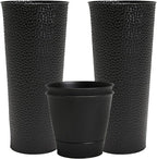 Worth 2 Pack 28" Tall Narrow Metal Planter with Inside Pot for Indoors or Outdoors, Deck, Patio or Front Porch, Hand-Hammered Texture, Black