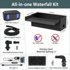 All-in-1 Pond Waterfall Kit | 35W 550GPH Pond Filter Pump with 8" Stainless Steel Spillway | Remote Control LED Lights | 4-Stage Filtration System for Backyard Garden & Outdoor Water Feature