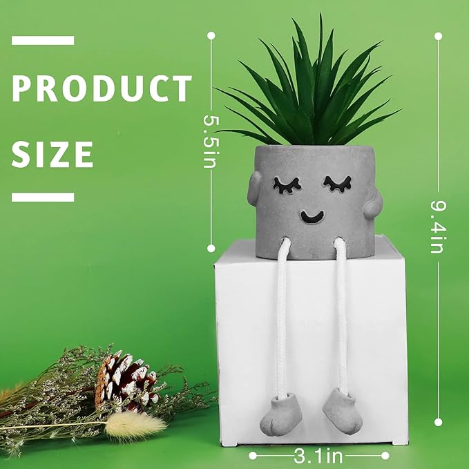 Zerzsy Small Artificial Plants in Cement Pots with Hanging Leg, Bathroom Plants Decor, Cute Fake Plant Succulents Desk Decor for Women, Shelf Decor Aesthetic - Set of 1