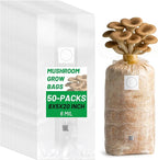 GREANER 6 Mil Mushroom Growing Kit, 50 Packs 8"x5"x20" Mushroom Growing Bag with Injection Ports, Psilocybin Spores with 0.2 Micron Filter Breathable