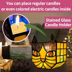 Yellow Cat Plant Pot with Drainage,Cute Planters for Indoor Plants,Stained Glass Cat Flower Pots,Fun Candle Holder Glass Container,Gifts for Gardeners Woman