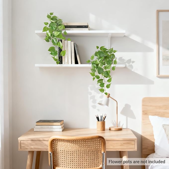 Mkono Fake Hanging Plants, 2pcs Artificial Plants for Home Decor Indoor Fake Vines Greenery for Bedroom Wall Living Room Bathroom Kitchen Office Christmas Decor, Pothos(No Flowerpot)